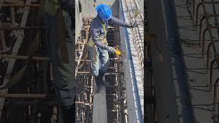 Technician cutting the rebar with welding at side of girder [upl. by Verine]