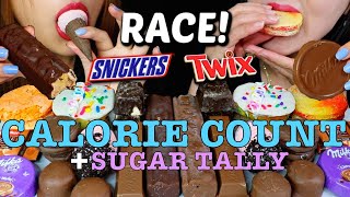 Calorie Count  KimampLiz quotASMR LEFTOVER CHOCOLATE DESSERT RACE EATING CHOCOLATE ICE CREAM CUPCAKEquot [upl. by Ybrik]