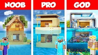 Minecraft NOOB vs PRO vs GOD MODERN HOUSE ON WATER BUILD CHALLENGE in Minecraft  Animation [upl. by Anod]