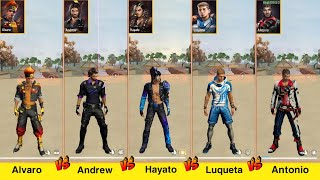 ALVARO VS ANDREW VS HAYATO VS LUQUETA VS ANTONIO DAMAGE TEST FREE FIRE  GARENA FREE FIRE [upl. by Eelsha808]