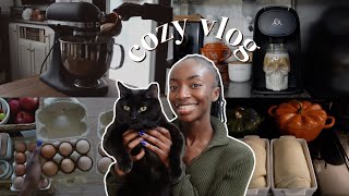 cozy home vlog 🧸🍂🤎  baking cinnamon swirl bread packing fresh eggs local market haul book haul [upl. by Anaugal]