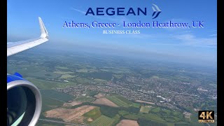 Aegean Air Business Class Athens to London Heathrow  4K [upl. by Primaveria]