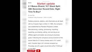 Market update bonus announcement of Cropster Agro Limitedgrow moneyangelone stockmarket [upl. by Blinny889]