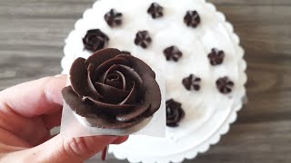 How to pipe a rose and other flowers with chocolate ganache  Chocolate Ganache roses [upl. by Wadesworth149]