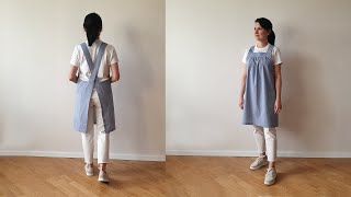 S to 3XL cross back apron with pockets sewing tutorial japanese no tie pinafore for women MIYA [upl. by Anehsak]