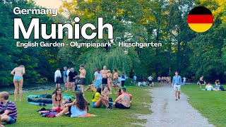 Munich Olympiapark English Garden Hirschgarten walking tour  Germany 4K HDR [upl. by Fabri]