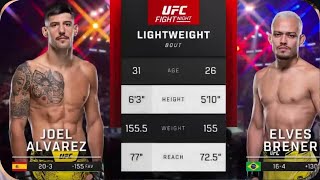 UFC FIGHT NIGHT Joel Alvarez vs Elves Brener LIVE Fight Blow by Blow Commentary [upl. by Januarius]