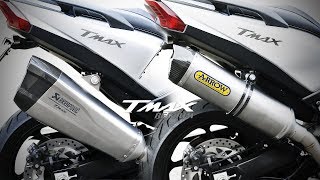 Yamaha TMAX SX 20172018  Akrapovic vs Arrow exhaust [upl. by Darooge]