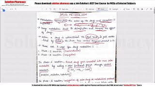 Class 07 Drug Metabolism Part 01  Medicinal Chemistry 01  BPharma 4th Sem  Drug Metabolism [upl. by Weinman689]