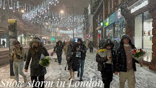 London SNOW Walk ⛄ Finally Snowing Central London 2022  London Best Christmas Lights tour in Snow [upl. by Meibers633]