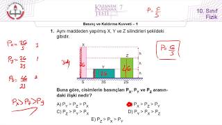 10Sınıf MEB Fizik Kazanım Kavrama Testi7 Basınç ve Kaldırma Kuvveti1 20192020 [upl. by Ravid]