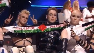 Hatari shows Palestine flag to public  Eurovision songfestival 2019 Tel aviv Israel [upl. by Grannia]