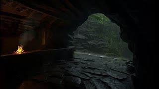 Unwind During a Rain Night  Cozy Cave Fireplace Sounds amp Calming Rain ASMR for Deep Relaxation [upl. by Derril]