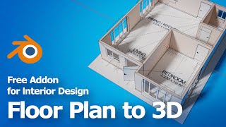 Blender Architecture Addon Tutorial Interior Design Floor Plan to 3D [upl. by Malcah]