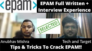 EPAM Best Written  Interview Experience  Anubhav Selected 🔥🔥 [upl. by Nevek182]