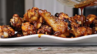 Baked Honey Garlic GLAZED Chicken Wings Recipe [upl. by Anitsirhk]