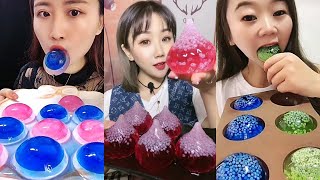 Asmr Mukbang Eating Colored Basil Seeds Water Filled Ice crunchy sounds Ice Eating 32 [upl. by Nywles]