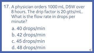 PTCB PTCE Practice Test Question 17  Flow Rate Math Calculation Pharmacy Tech CPhT Test Prep [upl. by Aniakudo]