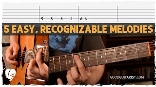 Easy Recognizable Melodies To Help You Learn The Guitar Fretboard [upl. by Kerge297]