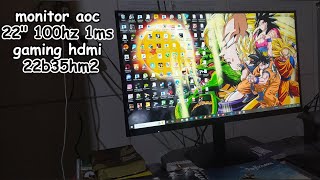 Unboxing e review monitor AOC 22quot 100hz 1ms gaming hdmi 22b35hm2 [upl. by Abner]