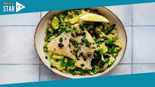 Jamie Olivers 15minute onepan herby green rice and fish recipe [upl. by Reffinej507]