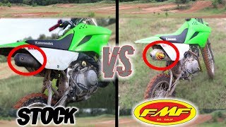 Klx110 FMF vs STOCK EXHAUST Test Ride [upl. by Ahsiekan]