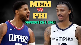 Philadelphia 76ers vs Memphis Grizzlies Full Game Highlights  November 2 2024 NBA Season [upl. by Pellegrini861]