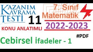 7 Sınıf  MEB  Kazanım Testi 11  2022 2023  Matematik  Cebirsel İfadeler 1  EBA [upl. by Peatroy]