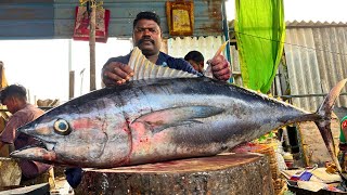 KASIMEDU 🔥 SPEED SELVAM  57 KG GIANT TUNA FISH CUTTING  IN KASIMEDU  HD VIDEO  FF CUTTTING 🔪 [upl. by Uhayile275]