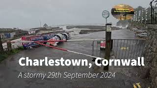 September 29th 2024 the strong winds driving storm waves at Charlestown Cornwall [upl. by Dehnel]