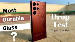 Toughest Smartphone Glass  Samsung Galaxy S22 Ultra Drop Test  English Subtitles [upl. by Ailicec]