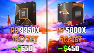 AMD RYZEN 9 9950X vs RYZEN 7 5800X  Test in 6 Games [upl. by Ambie]