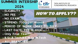 Summer Internship 2024  TIFR Get 7000 per month No Exam No feeHuge Vacancy [upl. by Carmel]