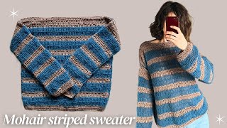 Super easy Mohair striped crochet sweater  jumper  tutorial [upl. by Luis264]