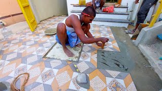 Amazing parking Tiles designHow to install Floor tile on House Front parking areaSand and cement [upl. by Wendalyn]