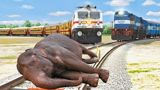 Giant Elephant vs Three Trains – Stops The Train  BeamNGDrive [upl. by Glarum]