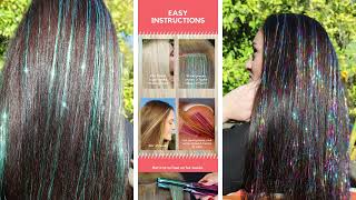 How to install hair tinsel Tutorial demonstrates the easiest ways to attach hair shimmer extensions [upl. by Atalya]