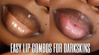 EASY EVERYDAY LIP COMBOS FOR DARK SKIN WOC NUDE PINK AND BROWN  BEGINNER FRIENDLY amp AFFORDABLE [upl. by Ogires381]