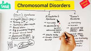 Chromosomal disorders  downs syndrome turners syndromeklinefelters syndrome class 12 NCERT [upl. by Etnoj]