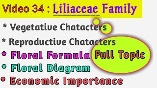 Liliaceae Family  Lily Family  Floral Formula Floral Diagram  Vegetative amp Floral Characters [upl. by Faux178]