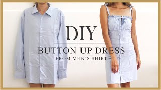 DIY Button up dress from mens shirt  Refashion mens shirt idea [upl. by Cannell]