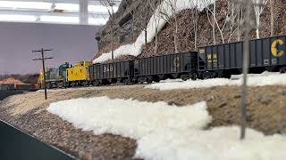 Heavy coal drag up the mountain on the Allagash Rwy With pushers [upl. by Yennek]