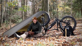 EBike Survival Shelter amp Grinding Whole Bean Coffee with an Axe Bushcraft Trip HJM Electric Bike [upl. by Nirot]