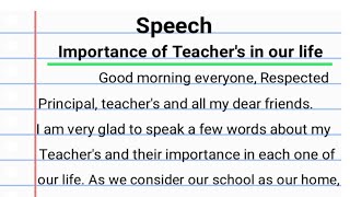 Speech on Importance of Teachers in our life  Importance of Teachers in our life Speech [upl. by Secrest]