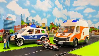 Playmobil City Action Emergency Accident  Prison Break Police Car Police Chase Ambulance Bike [upl. by Lenee]