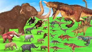 Prehistoric Woolly Mammoth Mastodon vs Tyrannosaurus rex Dinosaur Animal Revolt Battle Simulator [upl. by Attekahs]