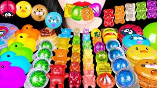 ASMR RAINBOW DESSERTS FROZEN HARIBO FRUITS JELLY MACARONS PEEPS MARSHMALLOW NERDS CANDY MUKBANG [upl. by Lovering]