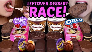 ASMR LEFTOVER DESSERT RACE CADBURY CREME EGG MILKA OREO MINI CHOCO ICE CREAM BARS CREAM CUPS 먹방 [upl. by Ebbarta708]