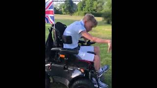 Meyra Optimus 2 All Terrain Powerchair Client grass demonstration [upl. by Tnelc]