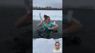 Kaka she’s so fun ice water mermaid fishing lake icequeen winter dance kpop trending [upl. by Wildee]